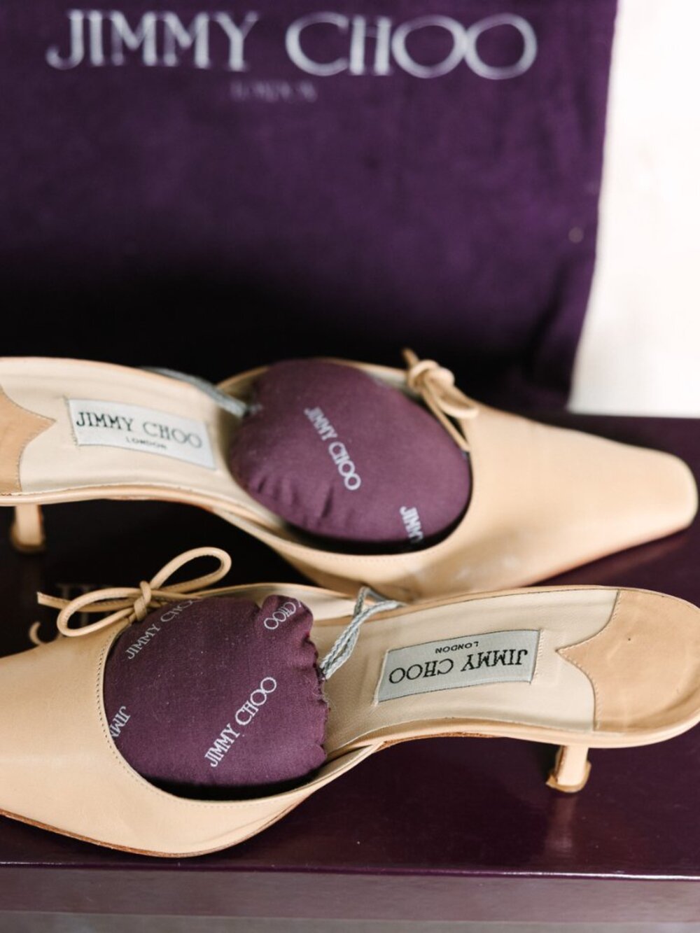 Vintage Jimmy Choo Leather Kitten Heel Mules | Late 90s / Early 2000s
